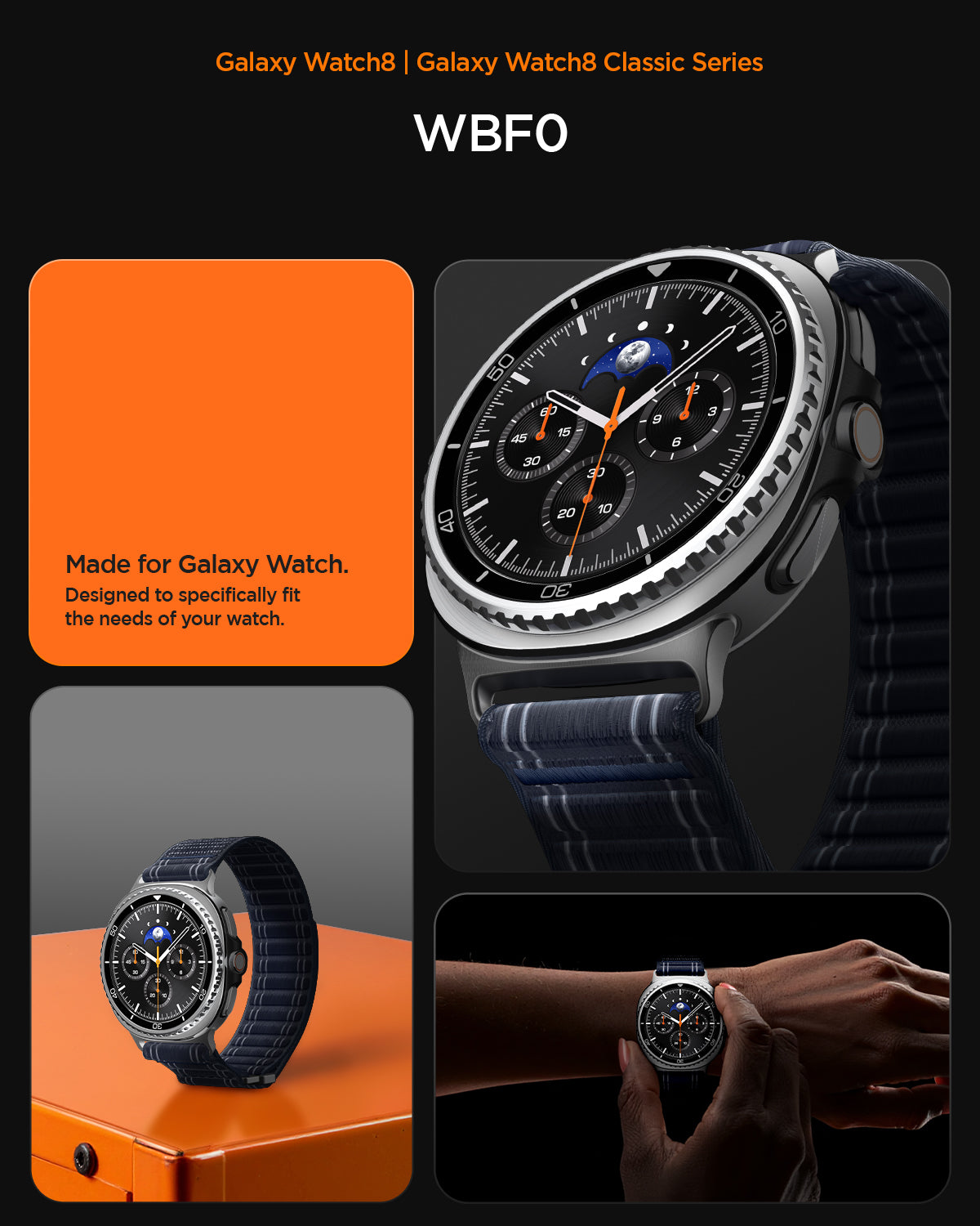 AMP10155 - SWi-9 Series WBF0 in navy showing WBF0 made for galaxy watch. designed to specifically fit the needs of your watch