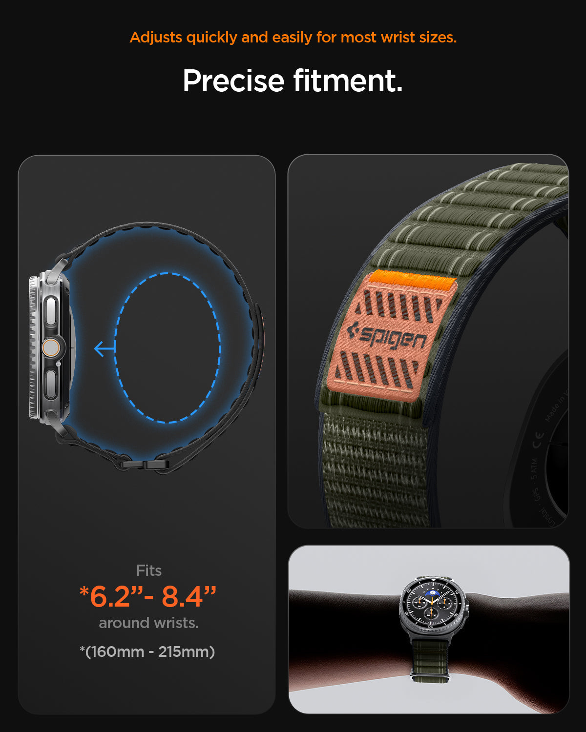 AMP10154 - Galaxy Watch 9 Series WBF0 in green showing adjusts quickly and easily for most wrist sizes. precise fitment