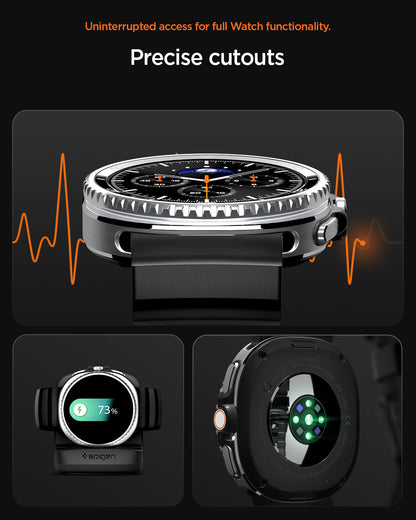 AMP10151 - Galaxy Watch 9 Series WBS2 in black showing uninterrupted access for full watch fuctionality. precise cutouts