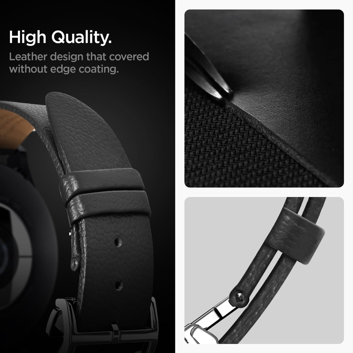 AMP06956 - Galaxy Watch Band Enzo (20mm) in black high quality. leather design that covered without edge coating.