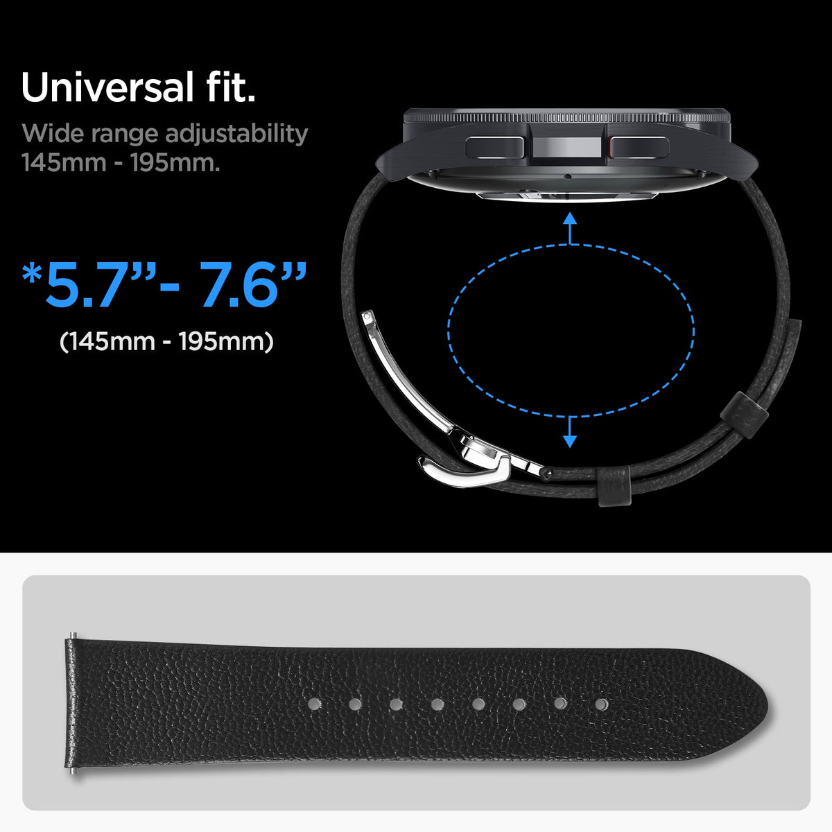 AMP06956 - Galaxy Watch Band Enzo (20mm) in black universal fit. wide range adjustability 145mm-195mm.