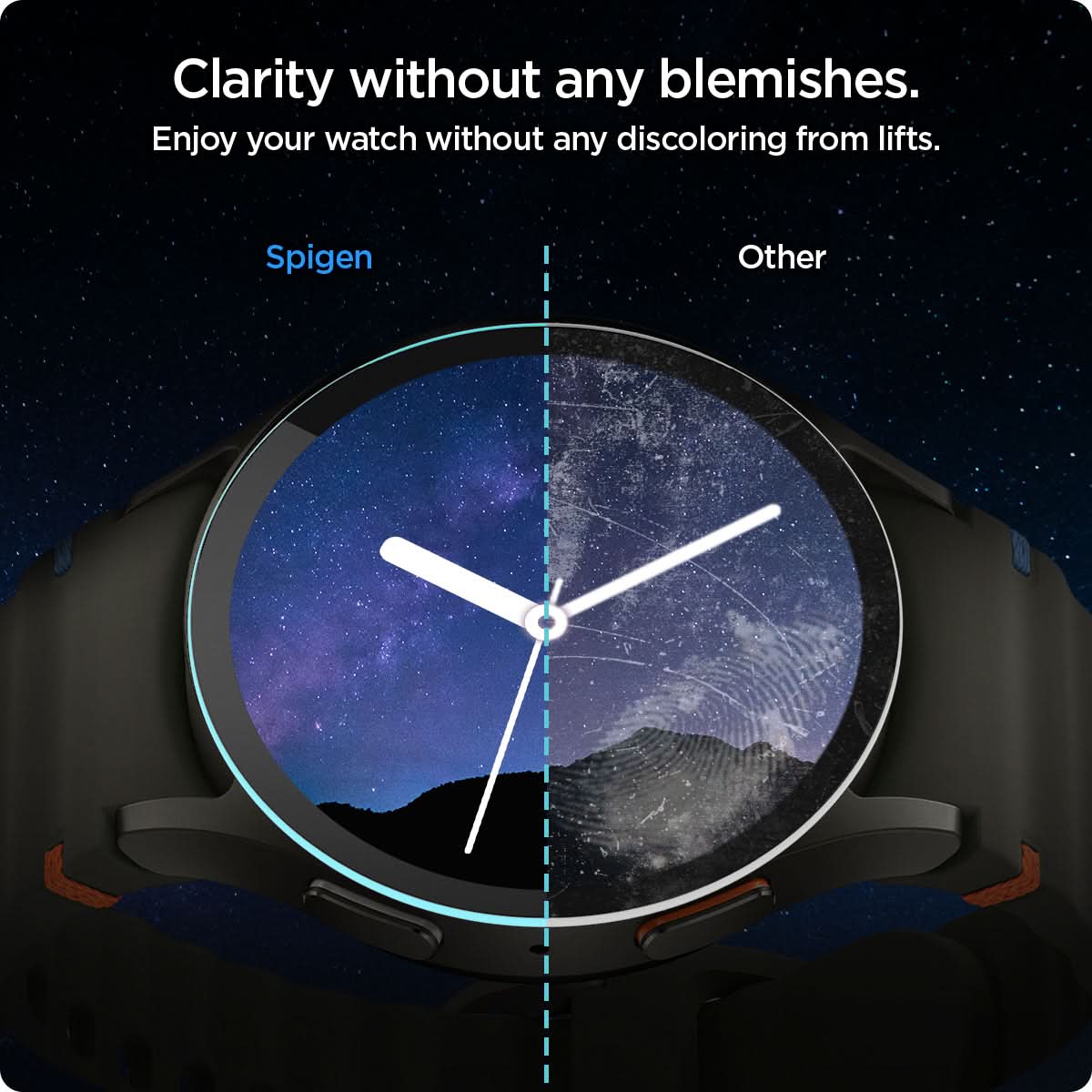 AGL08350 - Galaxy Watch 7 (44mm) GLAS.tR EZ Fit in Clear clarity without any blemishes. Enjoy your watch without any discoloring from lifts.