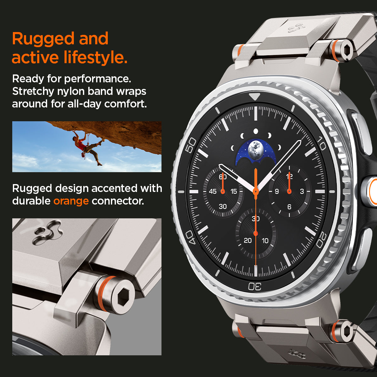 AMP10118 - Galaxy Watch 9 Series DuraPro Armor band in black showing the rugged and active lifestyle