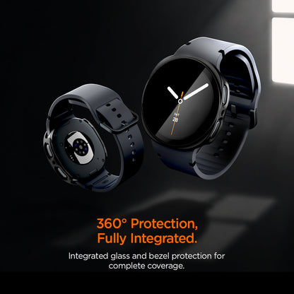 ACS11597 - Galaxy Watch 9 (40mm) Thin Fit 360 showing two Galaxy Watch 9 (40mm) cases floating with 360 degree glass and bezel protection highlighted