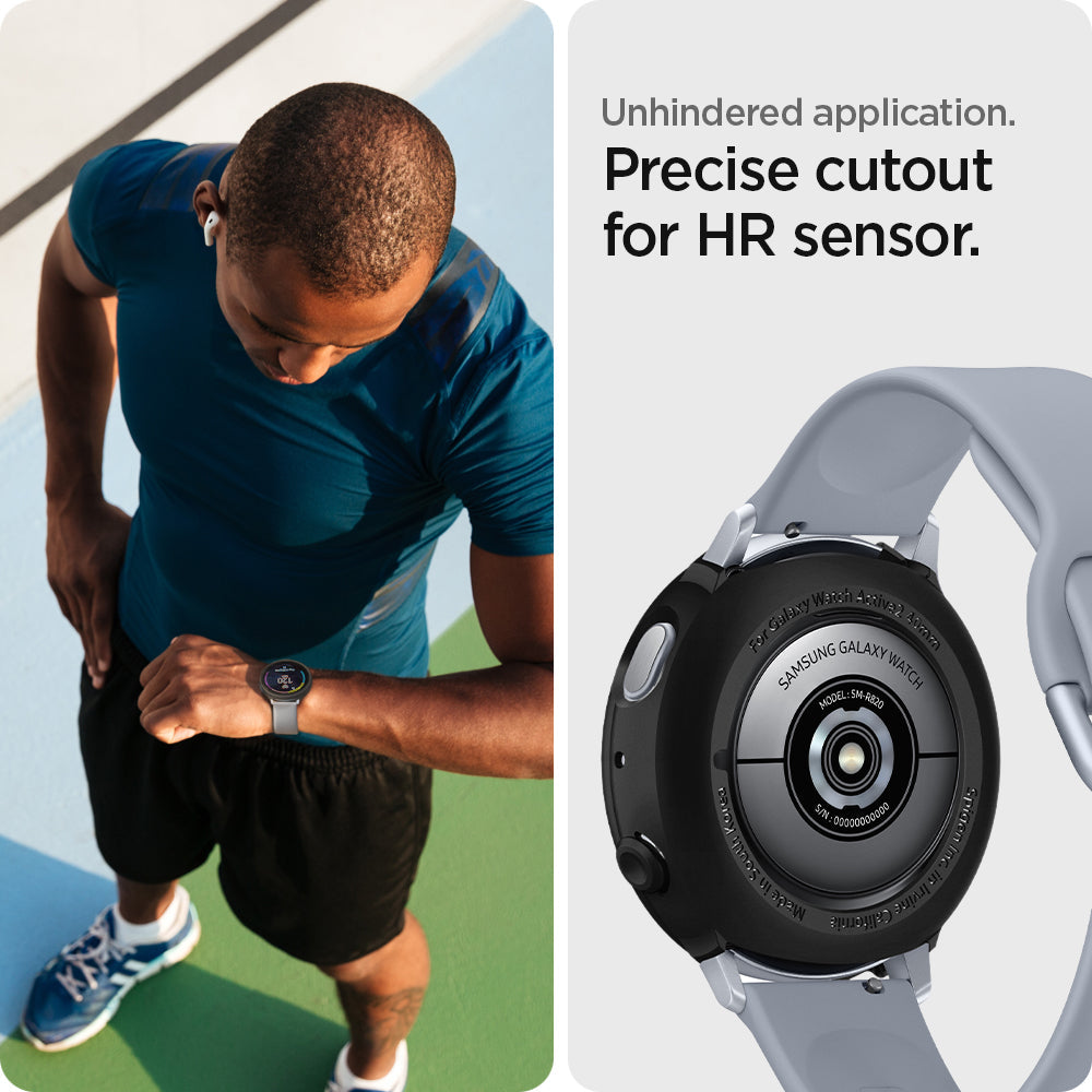 ACS00218 - Galaxy Watch Active 2 (40mm) Case Liquid Air in black unhindered application. precise cutout for HR sensor.