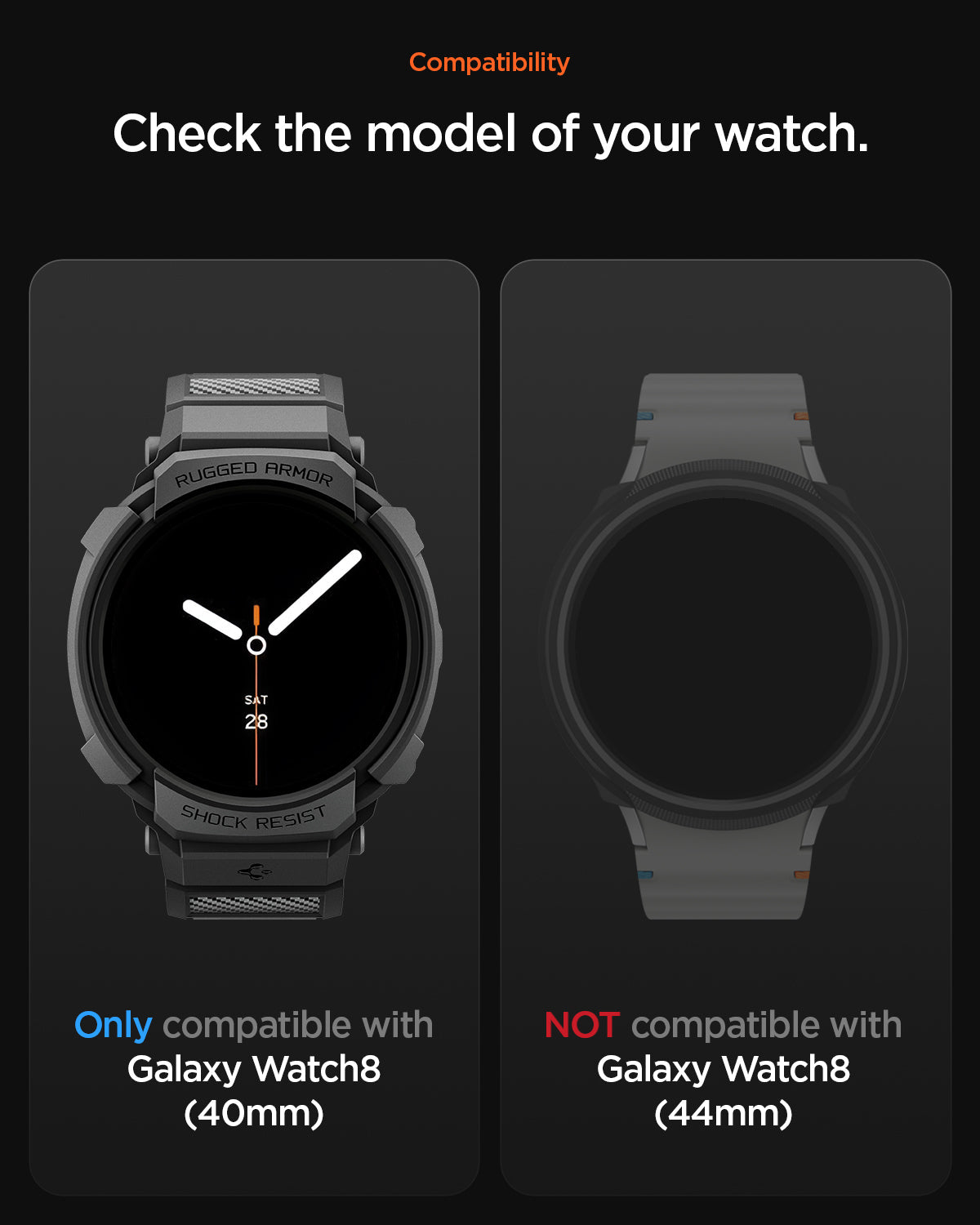 ACS10005 - SWi-dj Rugged Armor Pro compatibility. please check the model of the galaxy watch. only compatible with galaxy watch 8 40mm
