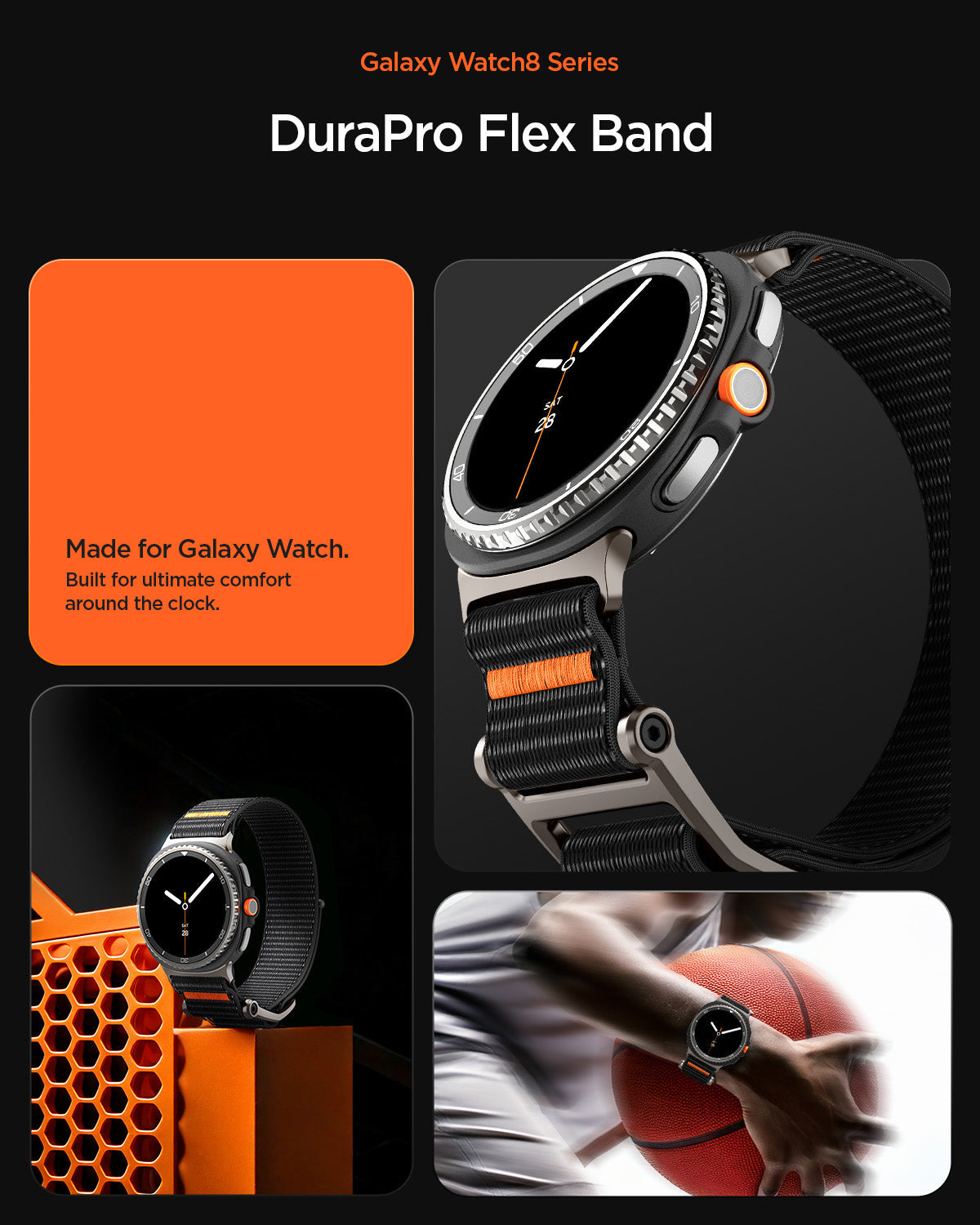 AMP10116 - SWi-9 Series DuraPro Flex band in black showing the band made for the Galaxy Watch