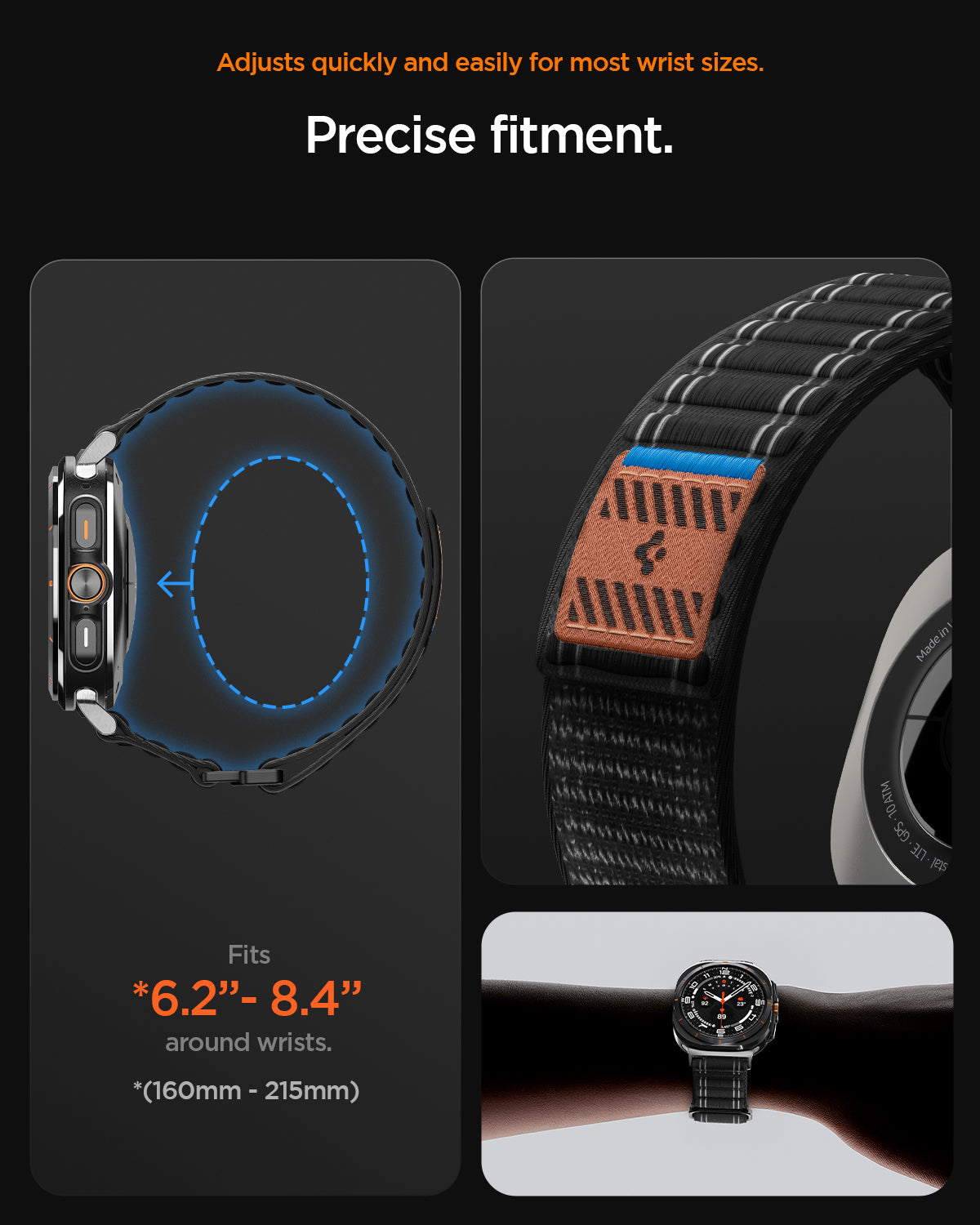 AMP10146 - Galaxy Watch Ultra WBF0 in black showing adjusts quickly and easily for most wrist sizes. precise fitment