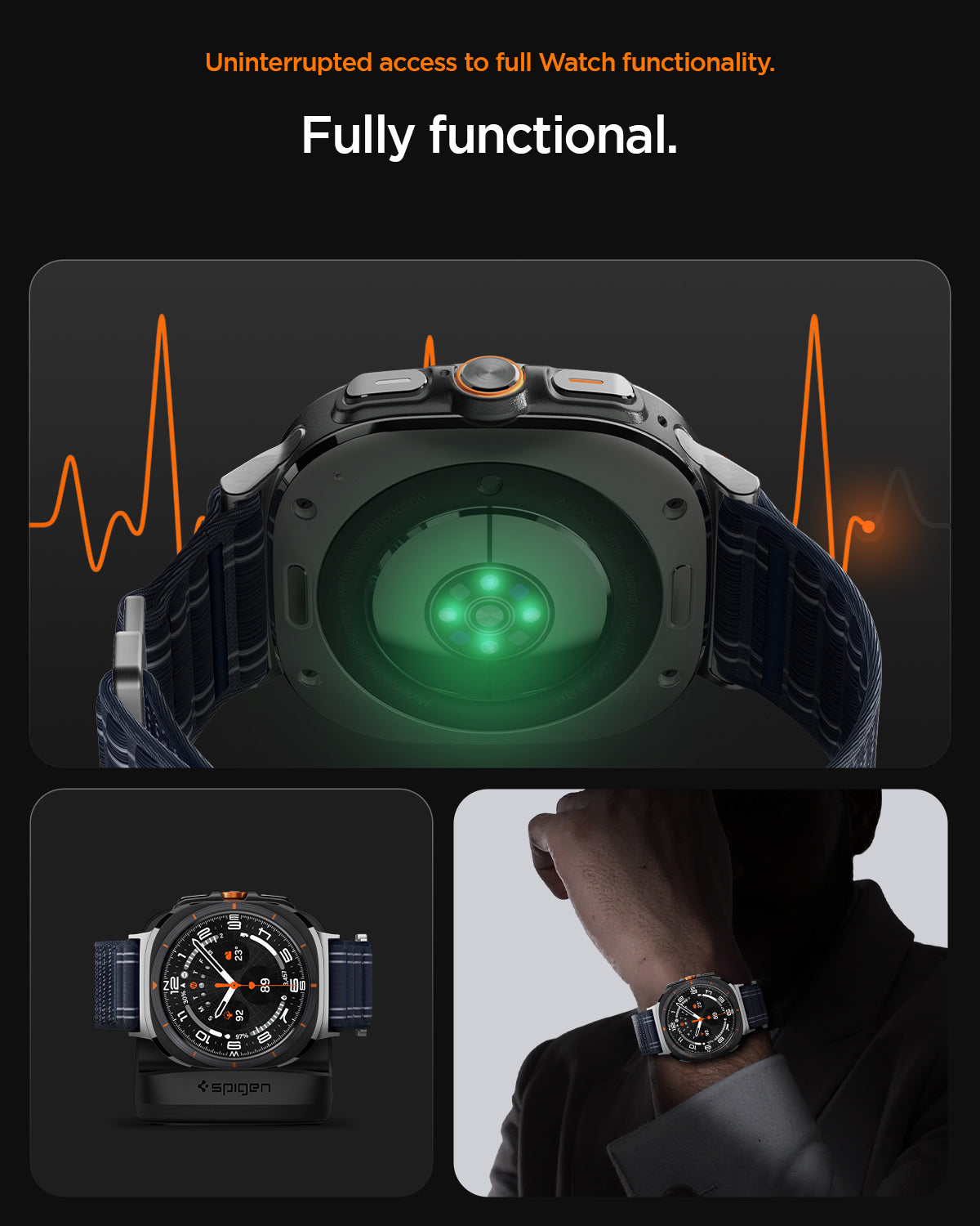 AMP10148 - Galaxy Watch Ultra WBF0 in navy showing uninterrupted access to full watch functionality.