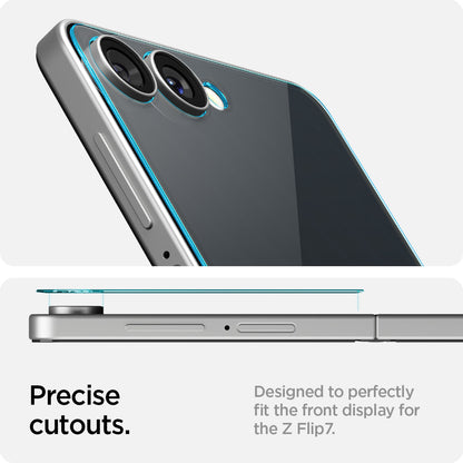 AGL09582 - Galaxy Z Flip 7 Screen Protector EZ Fit GLAS.tR showing the precise cutouts. Designed to perfectly fit the front display for the device