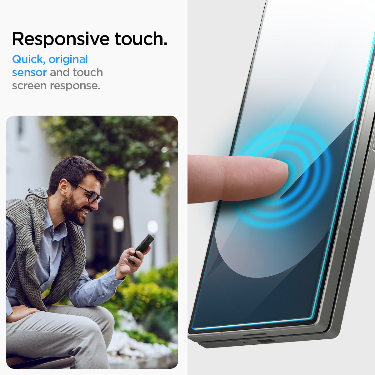 AGL07969 - Galaxy Z Fold 6 GLAS.tR EZ Fit in Clear showing the responsive touch. Quick, original sensor and touch screen response