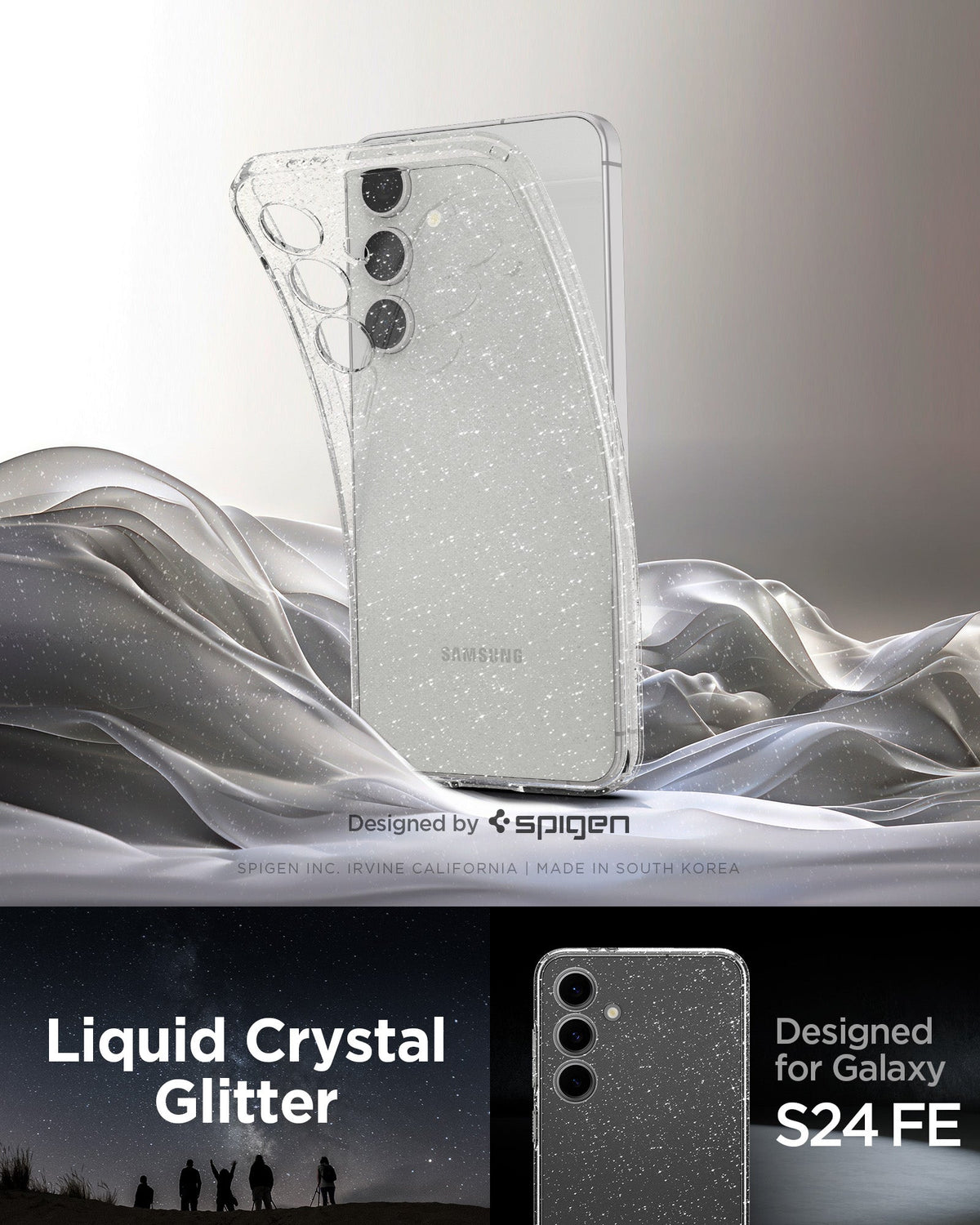 ACS08617 - Galaxy S24 FE Case Liquid Crystal Glitter in Crystal Quartz designed by spigen. liquid crystal glitter. Designed for galaxy S24FE.