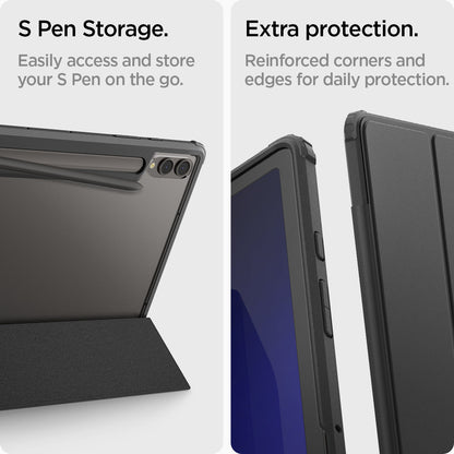 ACS07076 - Galaxy Tab S9 Plus Case Ultra Hybrid Pro in black S pen storage. Easily access and store your S pen on the go. Extra protection. Reinforced corners and edges for daily protection.