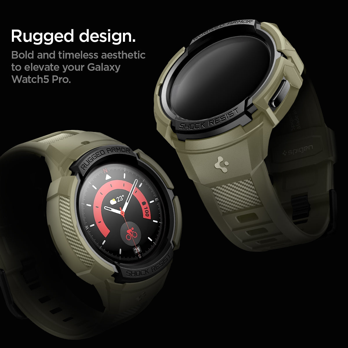 ACS05913 - Galaxy Watch 5 Pro (45mm) Case Rugged Armor Pro in vintage khaki rugged design. bold and timeless aesthetic to elevate your galaxy watch5 pro.
