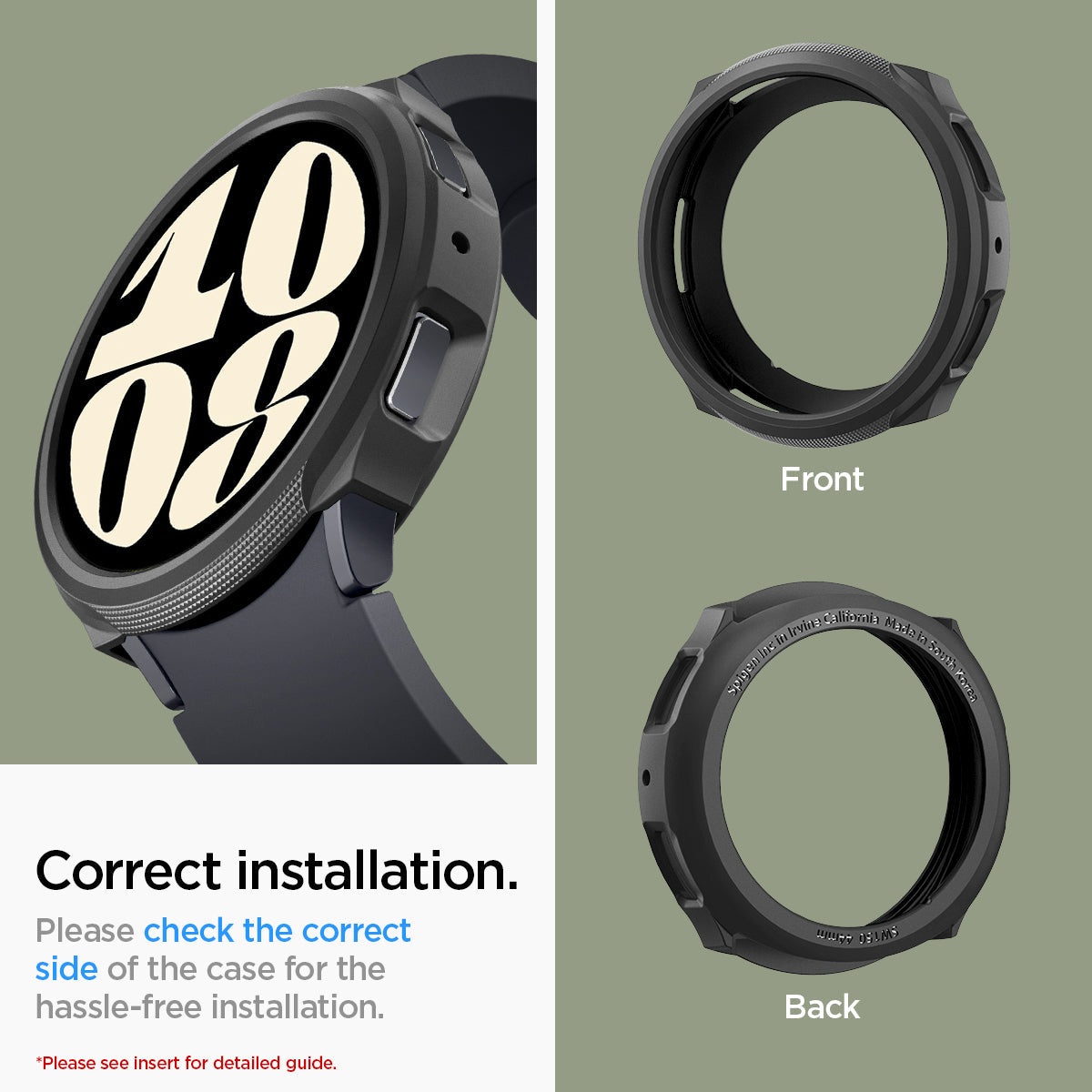 ACS06392 - Galaxy Watch 6 (44mm) Case Liquid Air in matte black correct installation. please check the correct side of the case or the hassle free installation. please see insert for detailed guide.