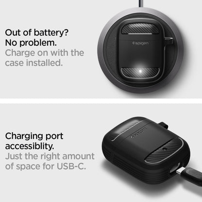 ASD01344 - Pixel Buds 2 Case Rugged Armor in black out of battery? no problem. charge on with the case installed. charging port accessiblity. just the right amount of space for USB-C.