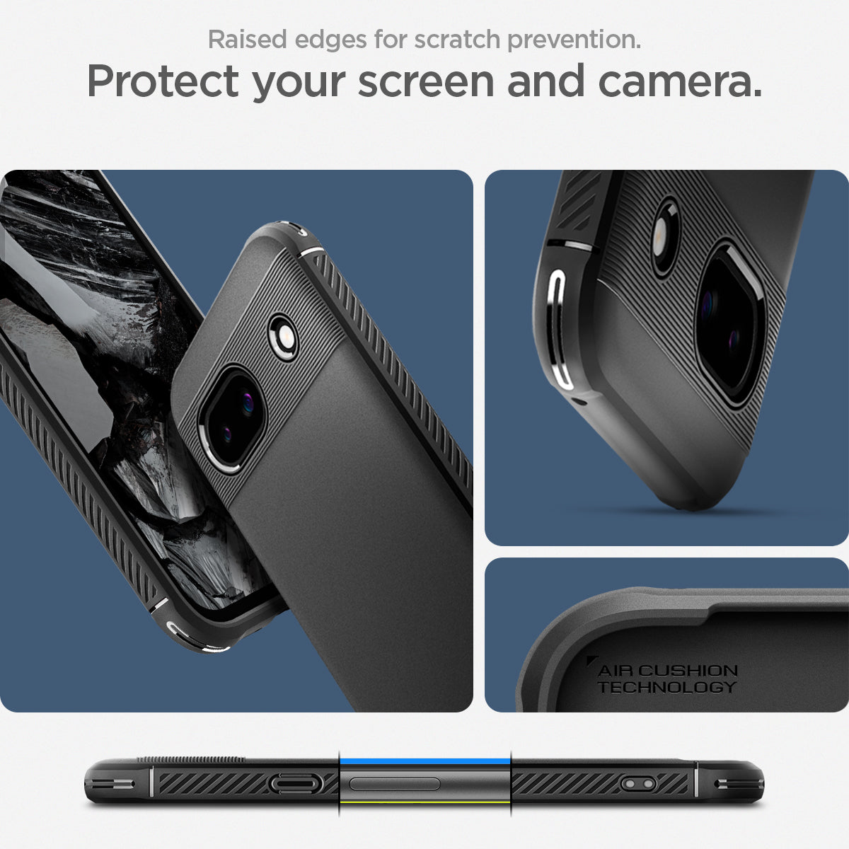ACS07259 - Pixel 8a Case Rugged Armor in Matte Black raised edges for scratch prevention. protect your camera and screen.