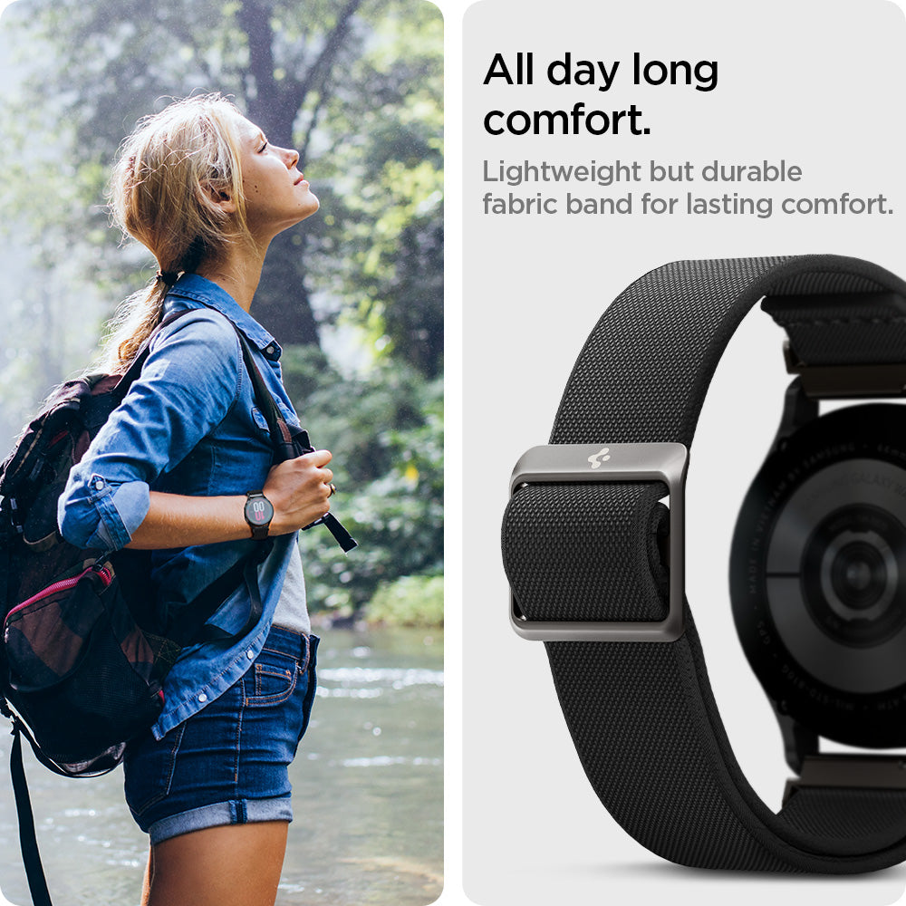 AMP04040 - Galaxy Watch Band Lite Fit (20mm) in black all day long comfort. light weight but durable fabric band for lasting comfort.