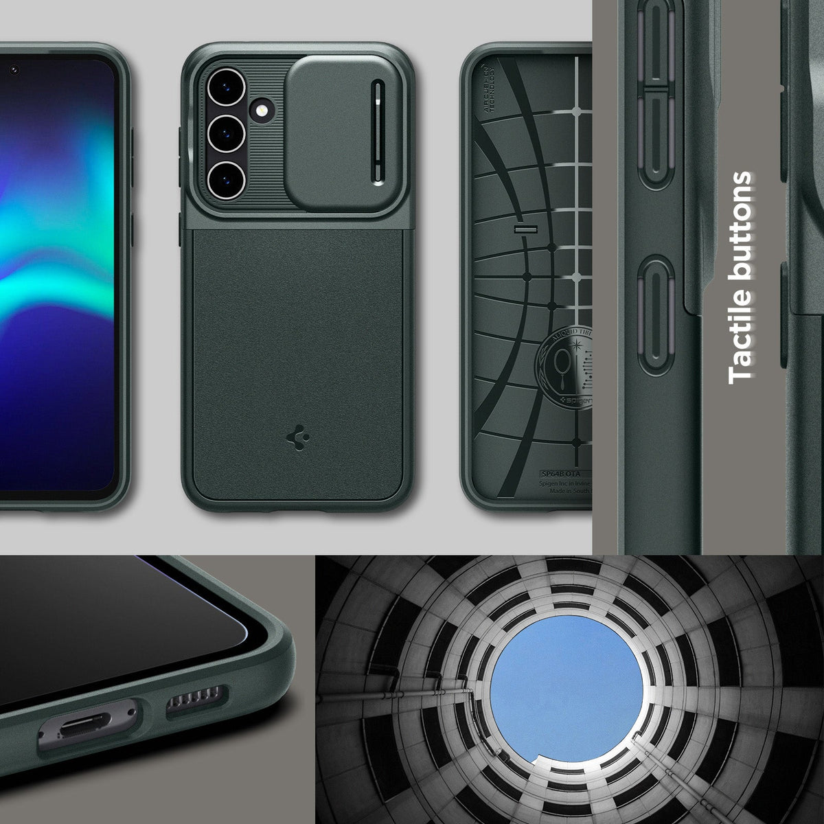 ACS06381 - Galaxy S23 FE Case Optik Armor in abyss green tactile buttons.