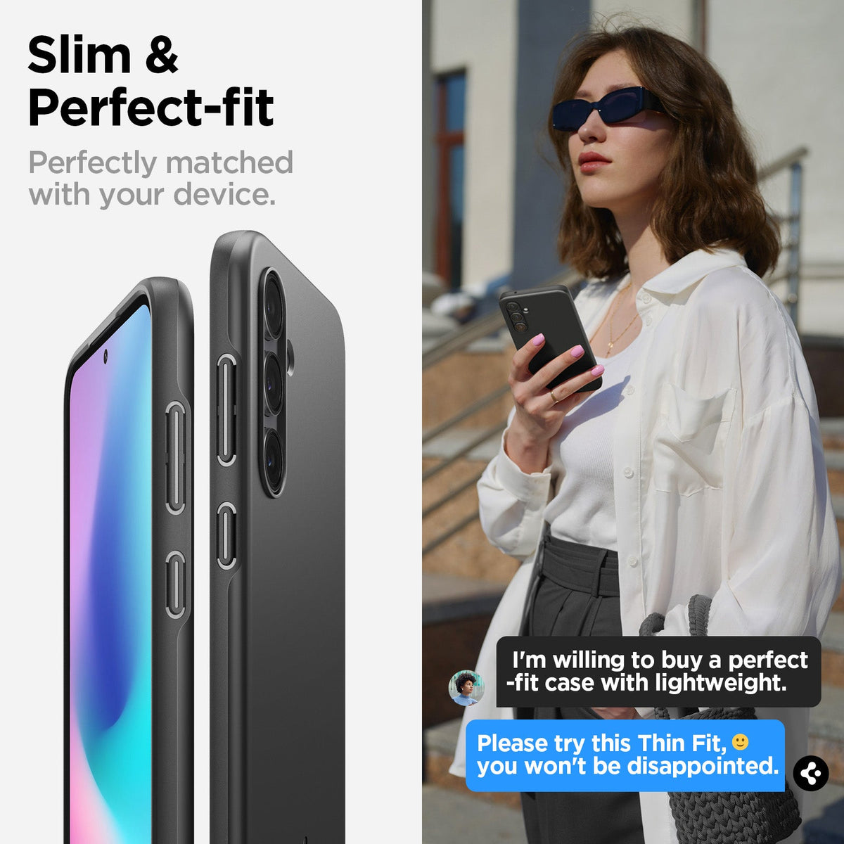 ACS06363 - Galaxy S23 FE Case Thin Fit in black showing the slim & perfect-fit. Perfectly matched with your device