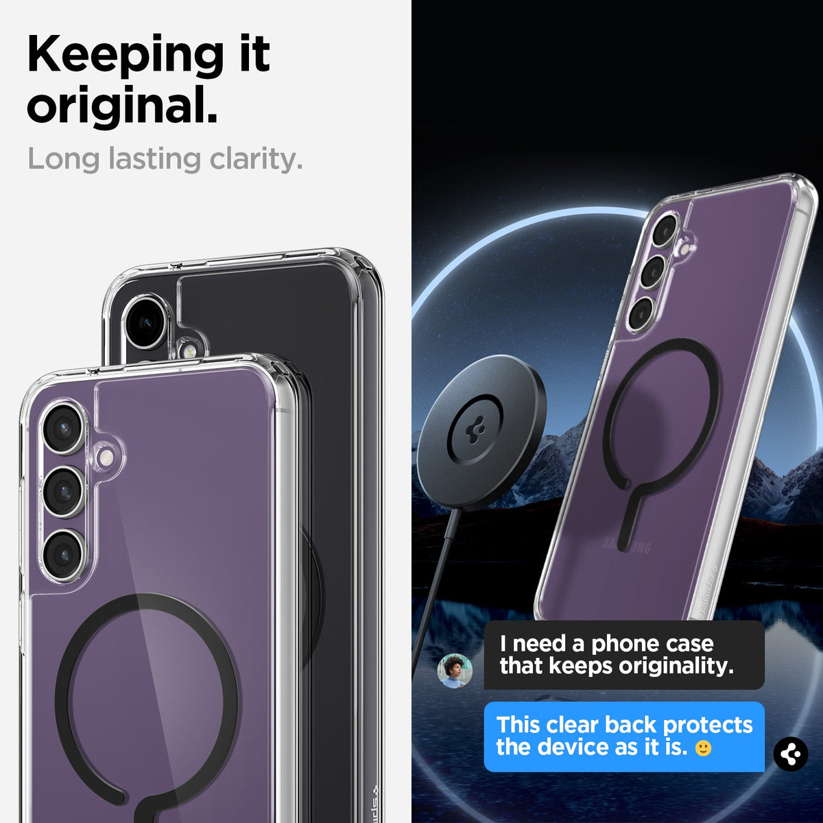 ACS06374 - Galaxy S23 FE Case Ultra Hybrid OneTap Metal Ring (MagFit) in black keeping it original. long lasting clarity.