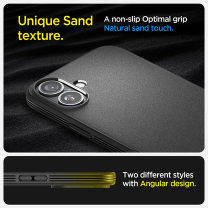ACS08219 - iPhone 16 Sand Blast in Matte Black showing unique sand texture