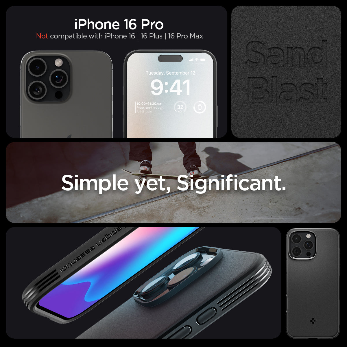 ACS08156 - iPhone 16 Pro Sand Blast in Matte Black showing iPhone 16 pro. simple yet, significant
