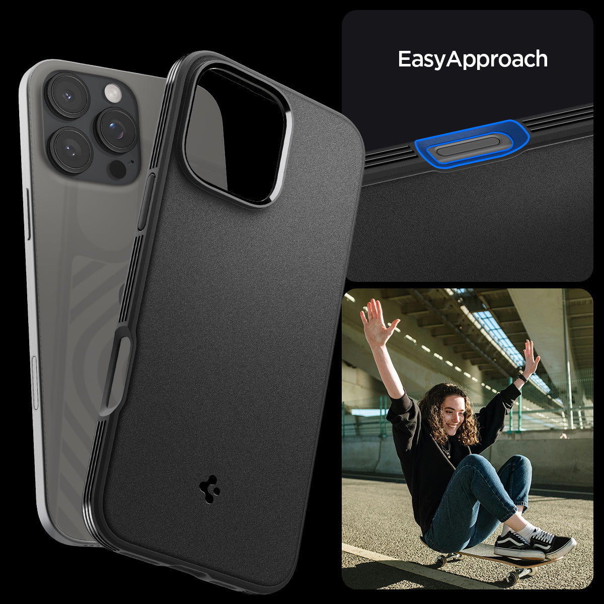 ACS08021 - iPhone 16 Pro Max Sand Blast in Matte Black showing easy approach