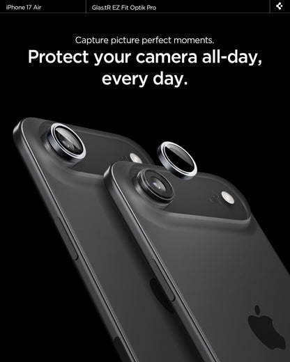 AGL10130 - iPhone 17 Air Optik Pro EZ Fit Lens Protector showing the high aluminosilicate. Tempered glass protects your lens.