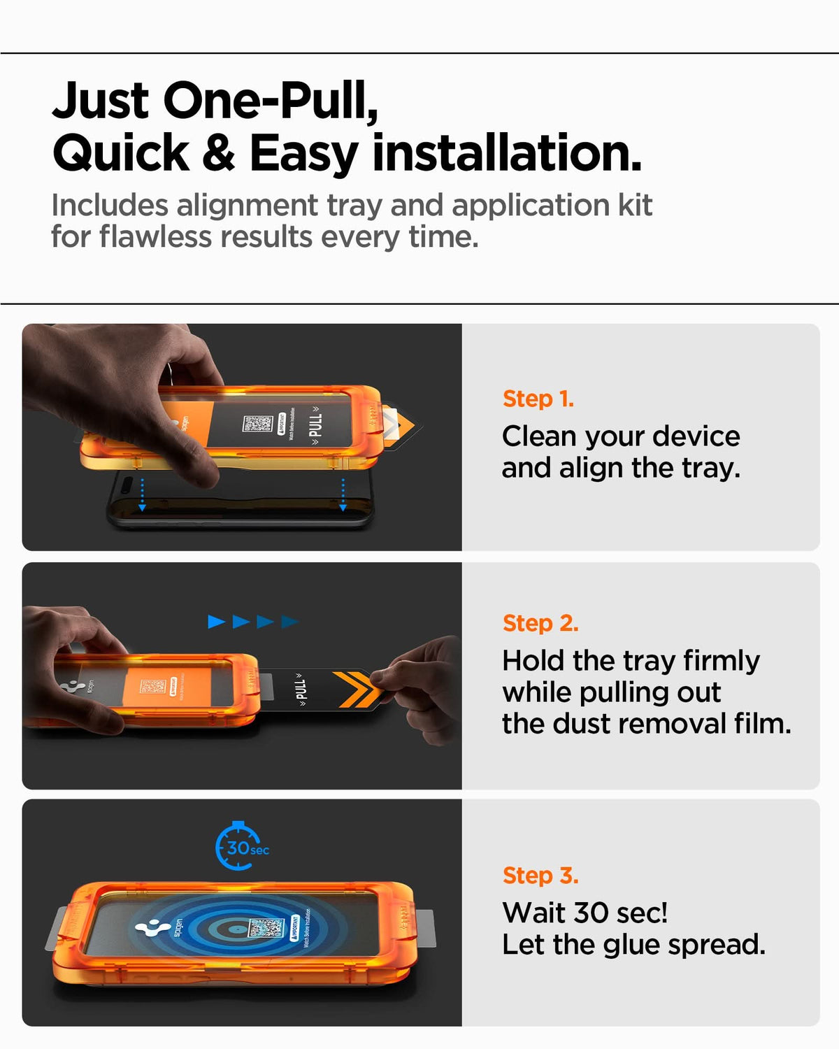 AGL11323- iPhone 17 Series - Glas.tR AlignMaster S showing just one pull quick and easy installation. includes alignment tray and application kit for flawless results every time