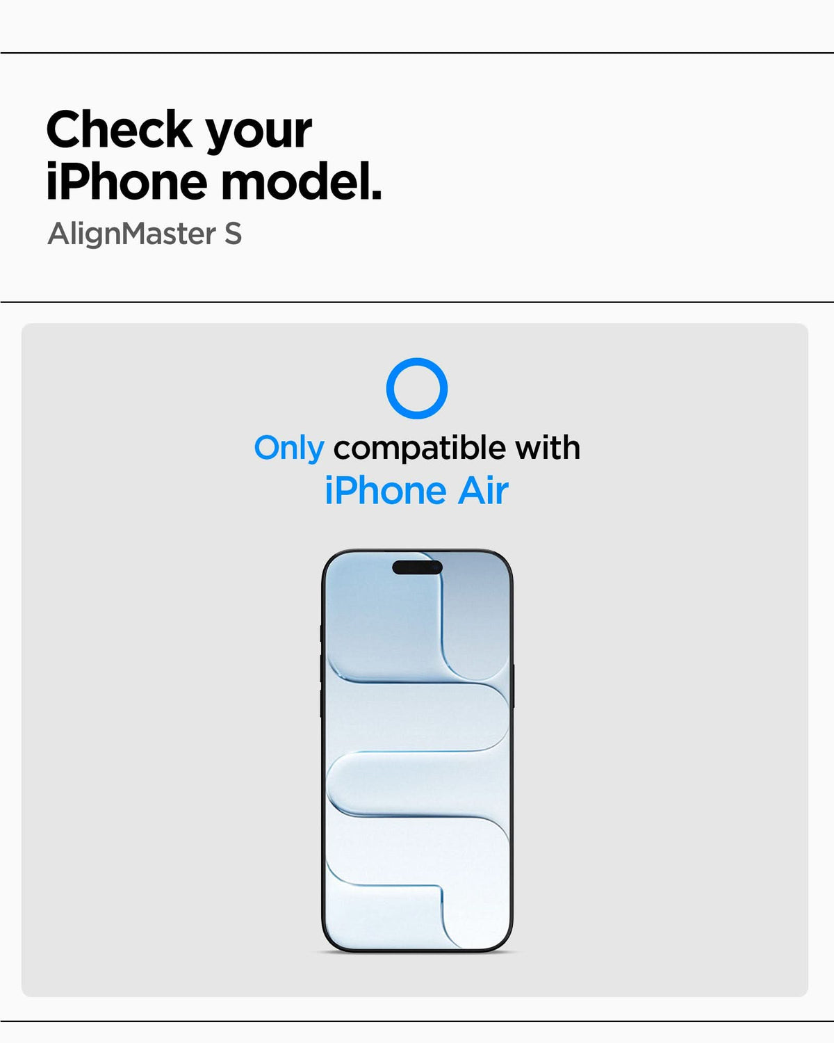 AGL09859- iPhone 17 Air - Glas.tR AlignMaster S showing check your iPhone model. Alignmaster S