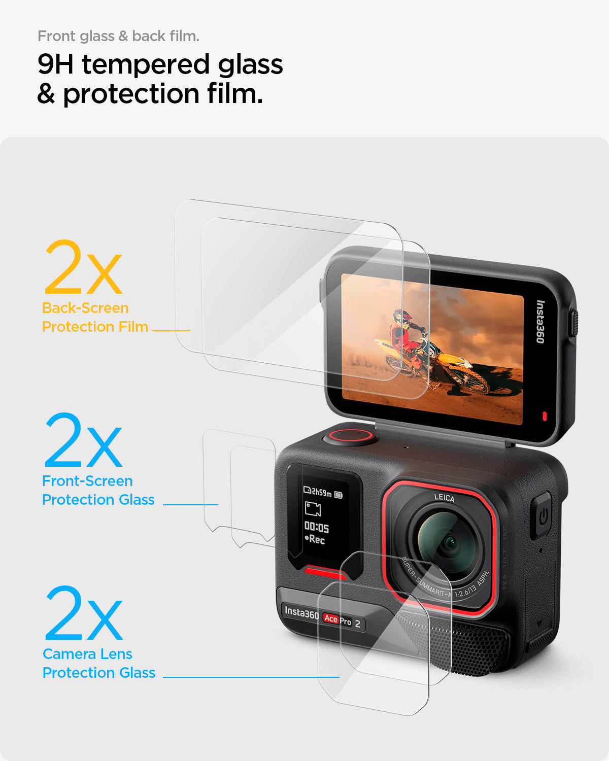 AGL09769 - Ace Pro 2 Glas.tR SLIM showing front glass and back film. 9H tempered glass and protection film.