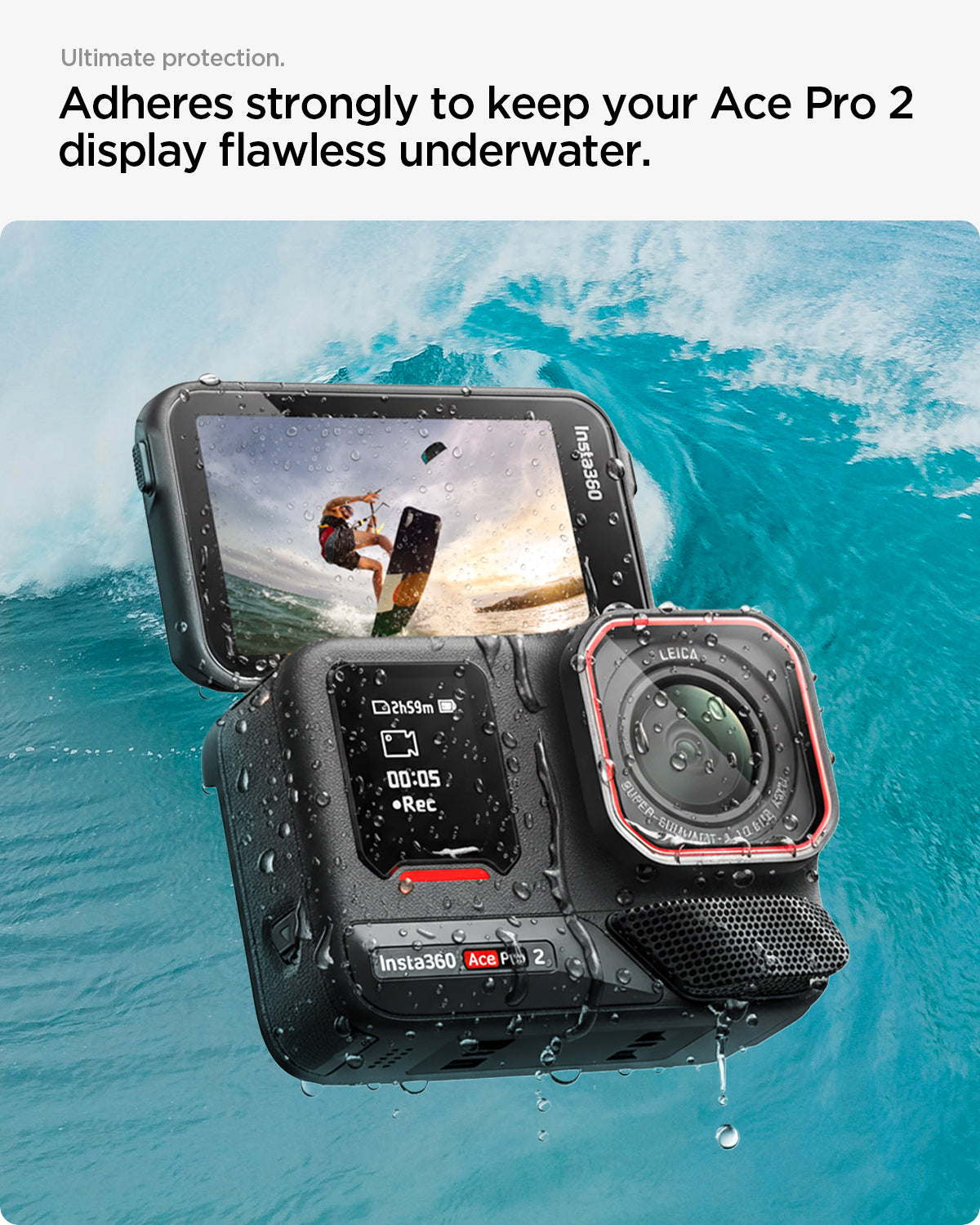 AGL09769 - Ace Pro 2 Glas.tR SLIM showing ultimate protection. adheres strongly to keep your ace pro 2 display flawless underwater