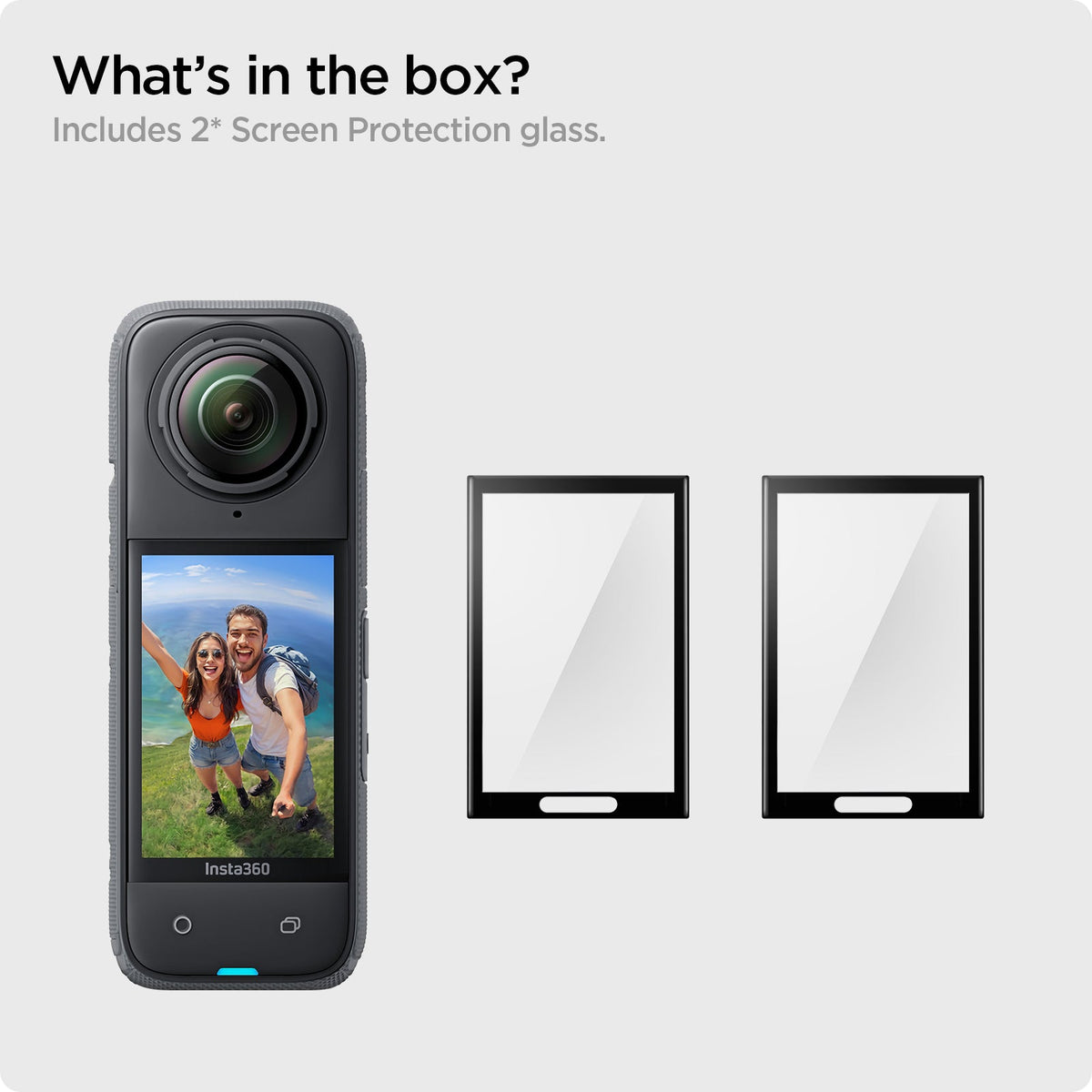AGL09309 - X4 Insta360 Glas.tR SLIM in Black showing what's in the box? includes 2* Screen Protection glass