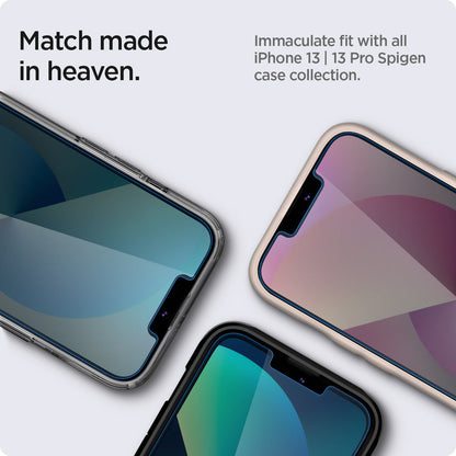 AGL03385 - iPhone 13 / iPhone 13 Pro Screen Protector EZ FIT GLAS.tR SLIM showing the match made in heaven. Immaculate fit with all iPhone 13 | 13 Pro Spigen case collection