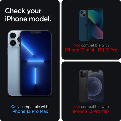 AGL03378 - iPhone 13 Pro Max Screen Protector EZ FIT GLAS.tR Privacy showing the compatibility only with iPhone 13 Pro Max. Not compatible with iPhone 13 mini | 13 | 13 Pro and iPhone 12 Pro Max