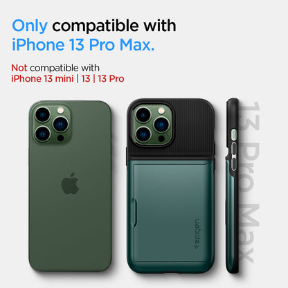 ACS04559 - iPhone 13 Pro Max Case Slim Armor CS in midnight green showing only compatible with iPhone 13 max. not compatible with iPhone 13 mini, 13 pro, 13