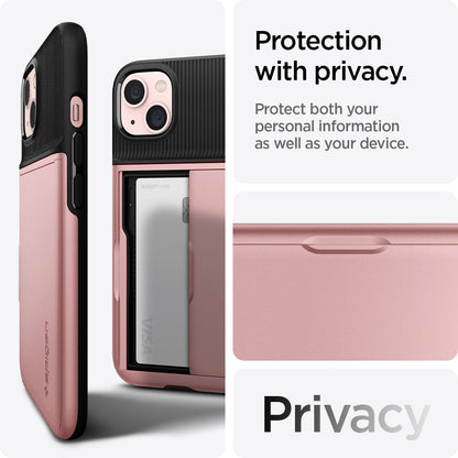 ACS03537 - iPhone 13 Case Slim Armor CS in rose gold showing protection with privacy. Protect both your personal information as well as your device. Privacy.