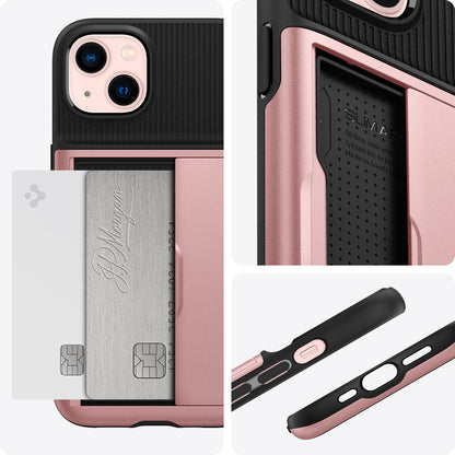 ACS03537 - iPhone 13 Case Slim Armor CS in rose gold showing back for the card and case.