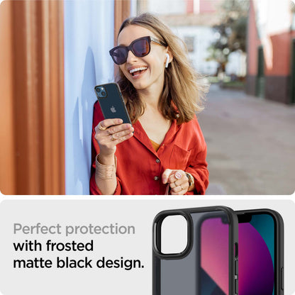 ACS03623 - iPhone 13 Case Ultra Hybrid Matte in frost black showing the perfect protection with frosted matte black design
