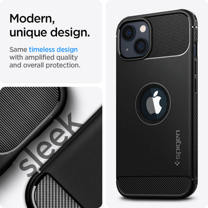 ACS03314 - iPhone 13 Mini Case Rugged Armor in matte black showing the modern, unique design. Same timeless design with amplified quality and overall protection