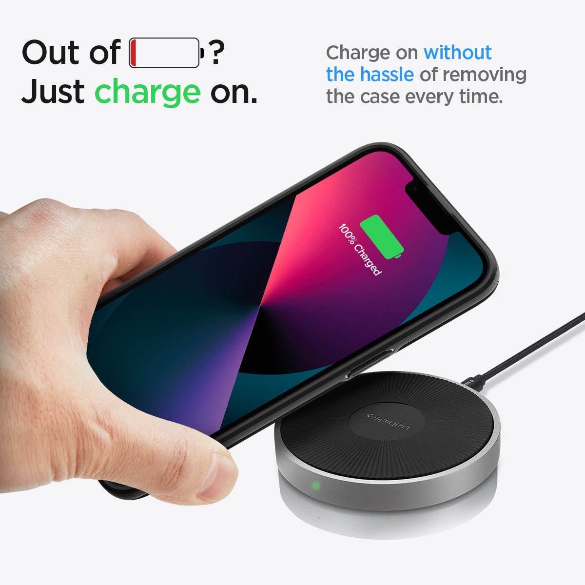 ACS03678 - iPhone 13 Mini Case Thin Fit in black showing charging on without the hassle of removing the case every time