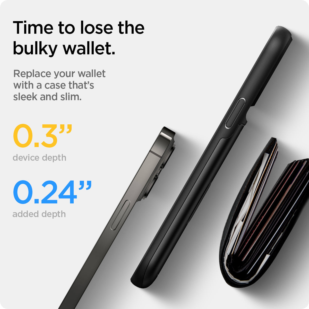 ACS03218 - iPhone 13 Pro Max Case Slim Armor CS in black showing time to lose the bulky wallet. Replace your wallet with a case that's sleek and slim.