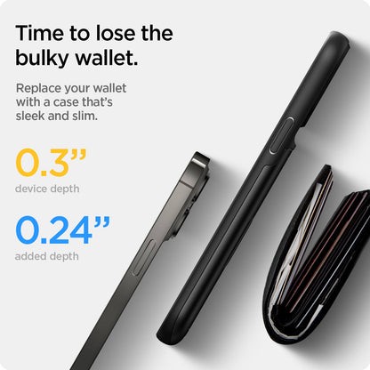 ACS03218 - iPhone 13 Pro Max Case Slim Armor CS in black showing time to lose the bulky wallet. Replace your wallet with a case that's sleek and slim.