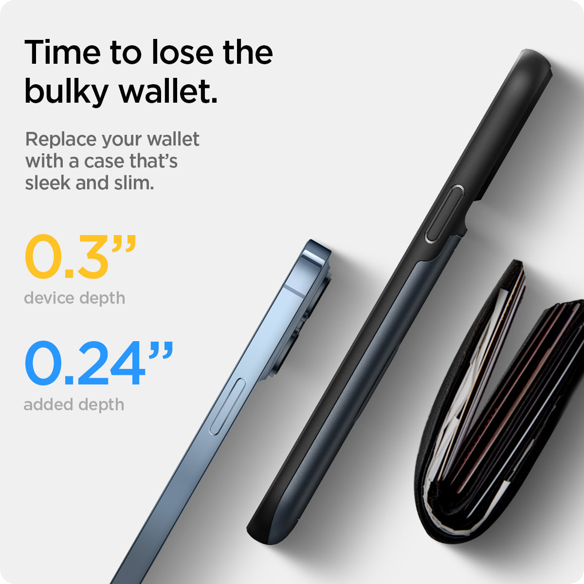 ACS03220 - iPhone 13 Pro Max Case Slim Armor CS in metal slate showing time to lose the bulky wallet. Replace your wallet with a case that's sleek and slim.