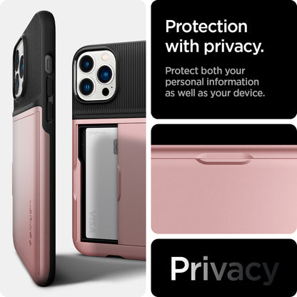 ACS03219 - iPhone 13 Pro Max Case Slim Armor CS in rose gold showing protection with privacy. Protect both your personal information as well as your device. Privacy.