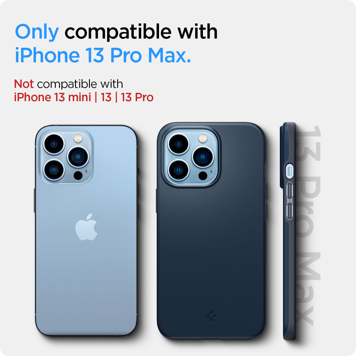 ACS03192 - iPhone 13 Pro Max Case Thin Fit in metal slate showing the compatibility only with iPhone 13 Pro Max. Not compatible with iPhone 13 mini | 13 | 13 Pro