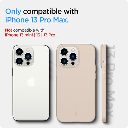 ACS03195 - iPhone 13 Pro Max Case Thin Fit in sand beige showing the compatibility only with iPhone 13 Pro Max. Not compatible with iPhone 13 mini | 13 | 13 Pro