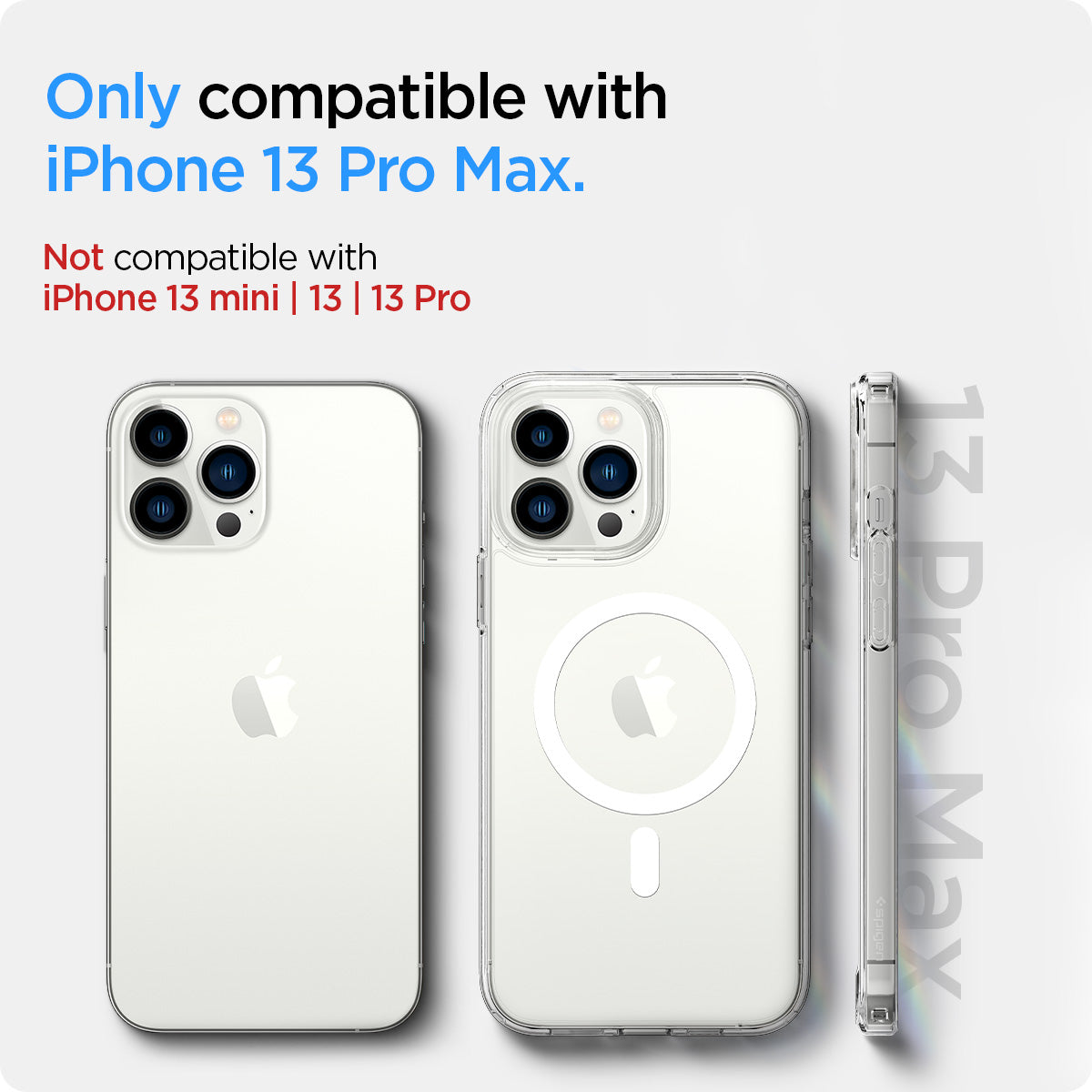 ACS03210 - iPhone 13 Pro Max Case Ultra Hybrid Mag Safe Compatible in white showing the compatibility only with iPhone 13 Pro Max. Not compatible with iPhone 13 mini | 13 | 13 Pro