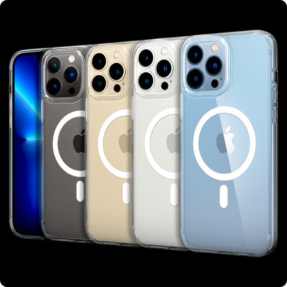 ACS03210 - iPhone 13 Pro Max Case Ultra Hybrid Mag Safe Compatible in white showing the multiple cases back and partial front showcasing different colors of the devices